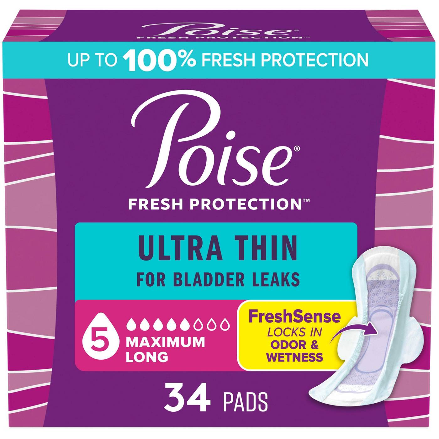 Poise Ultra Thin Incontinence Pads, Maximum Absorbency, Long Length; image 1 of 6