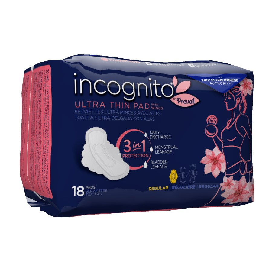 Incognito by Prevail 3in1 Ultra Thin Pad Regular Absorbency with