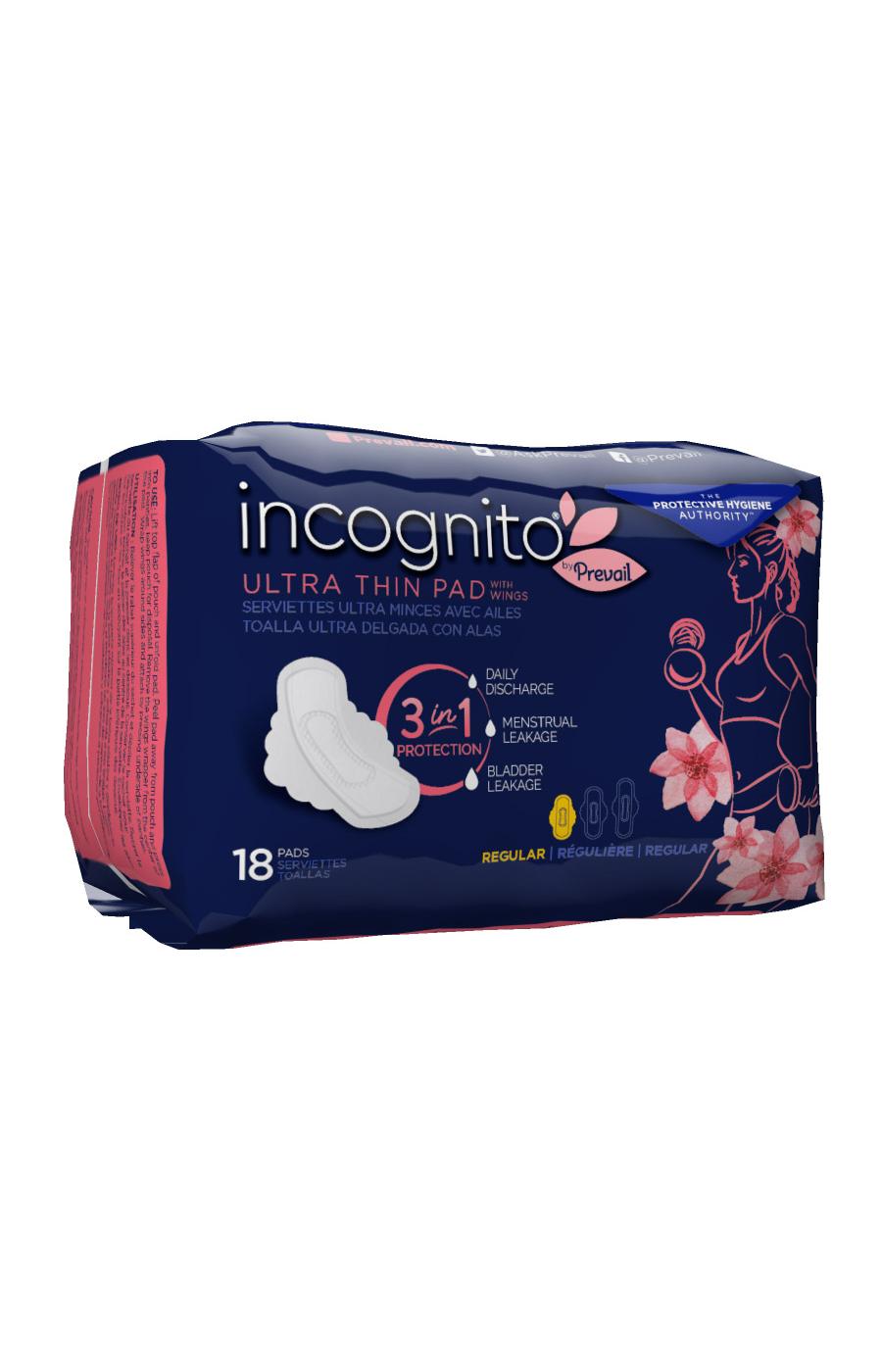 Incognito by Prevail 3-in-1 Ultra Thin Pad Regular Absorbency with Wings; image 1 of 7