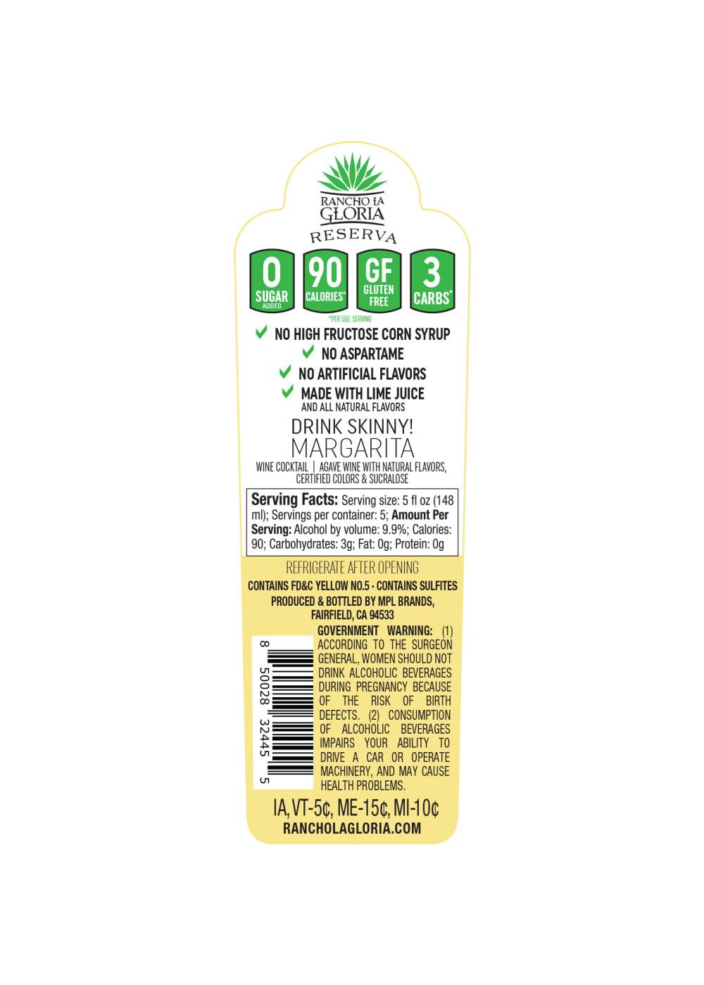 Rancho La Gloria Reserva Classic Lime Skinny Margarita Wine Cocktail; image 2 of 3