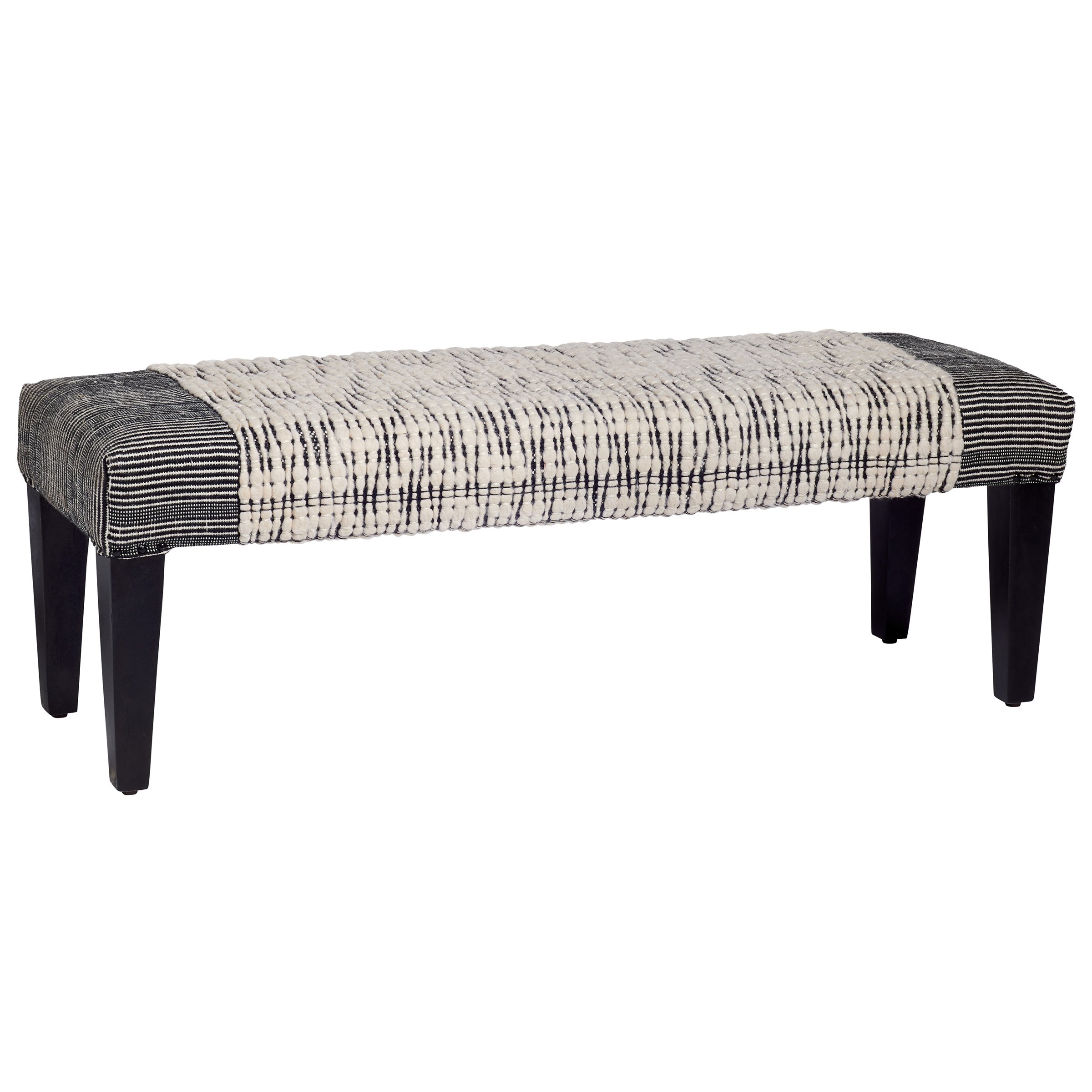 Haven + Key Textured & Striped Cover Wooden Bench White & Black