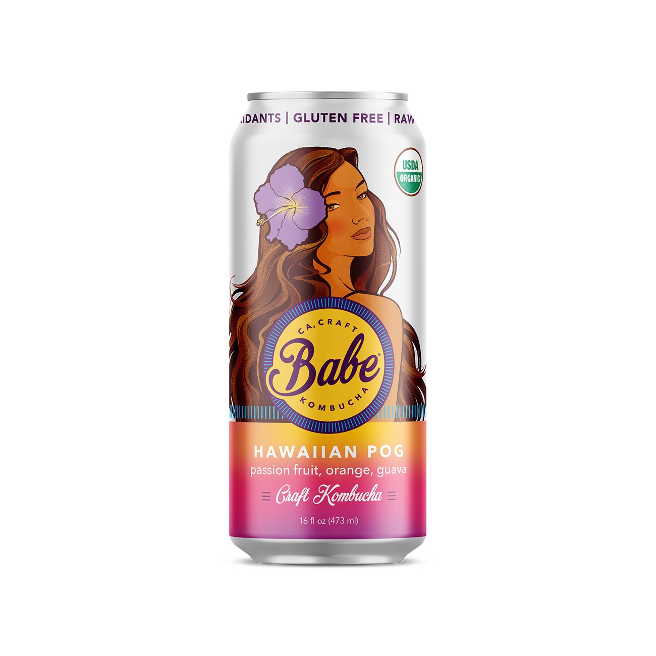 Babe Beverages Hawaiian Pog​ Kombucha Passion Fruit, Orange and Guava, 16 oz