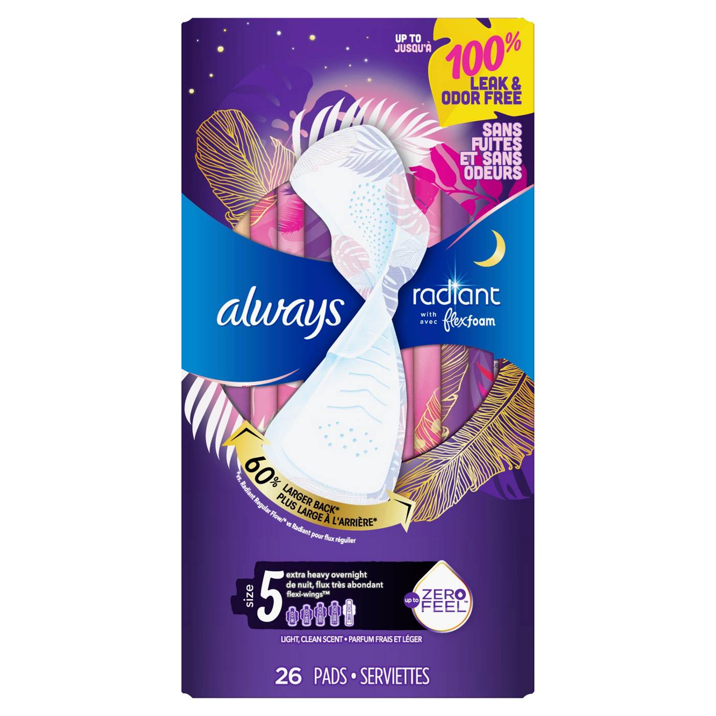 Always Radiant Extra Heavy Overnight Pads Size 5 Shop Pads liners