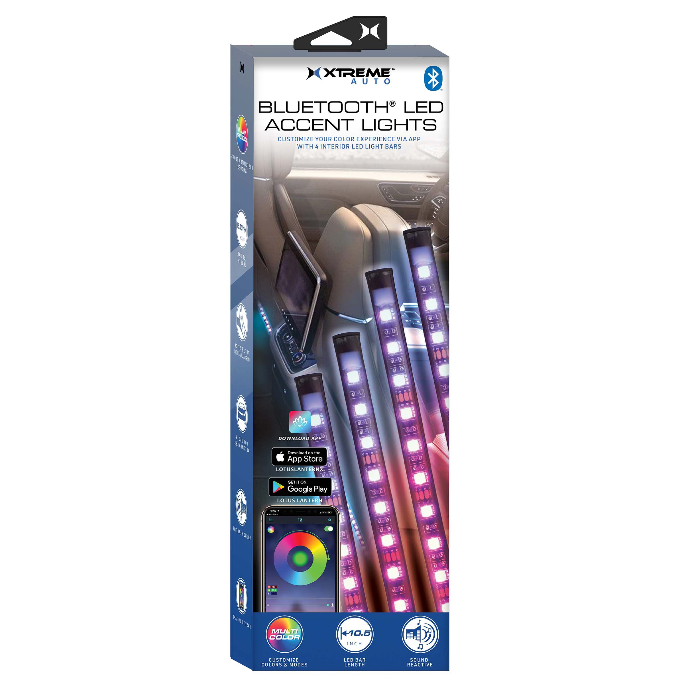 Xtreme Auto Bluetooth LED Interior Accent Light Bars with Remote