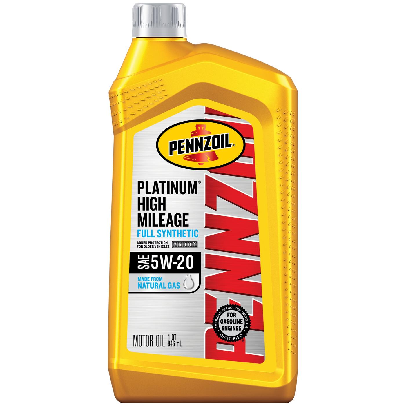 Pennzoil 5W-20 Platinum High Mileage Full Synthetic Motor Oil; image 1 of 2