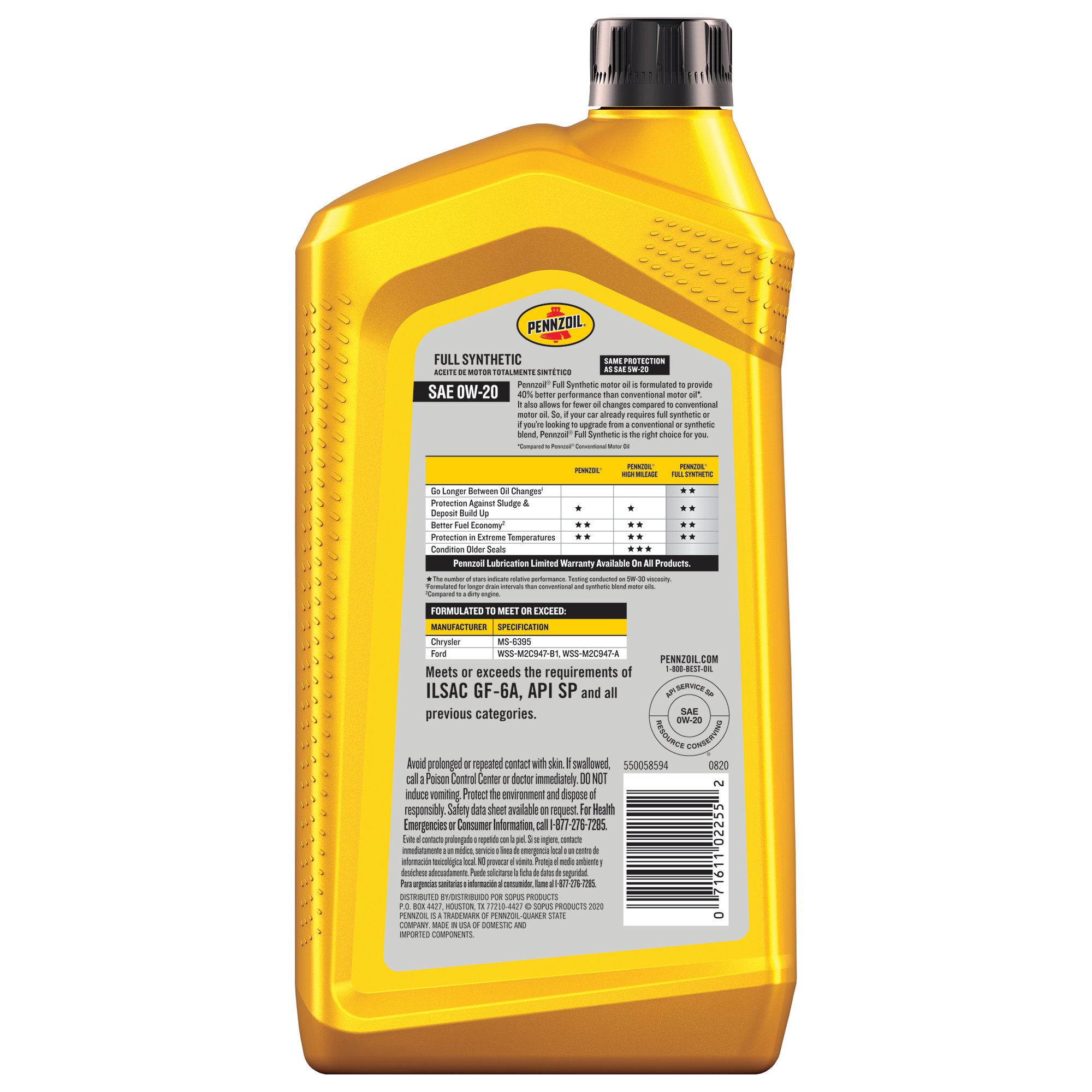 Pennzoil Full Synthetic 0W-20 Motor Oil - Shop Motor Oil & Fluids At H-E-B