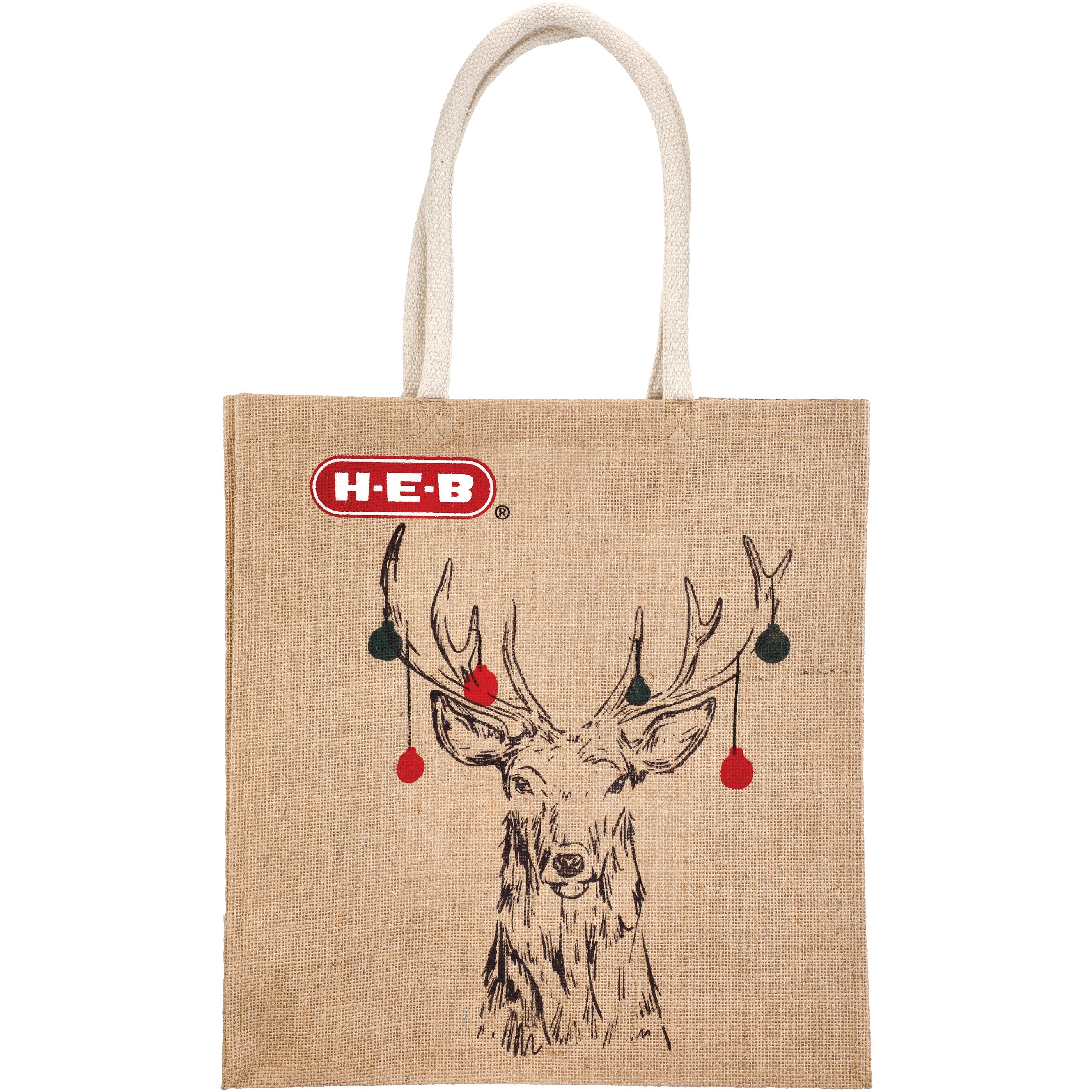 HEB Holiday '22 Reusable Jute Shopping Bag Christmas Stag Shop