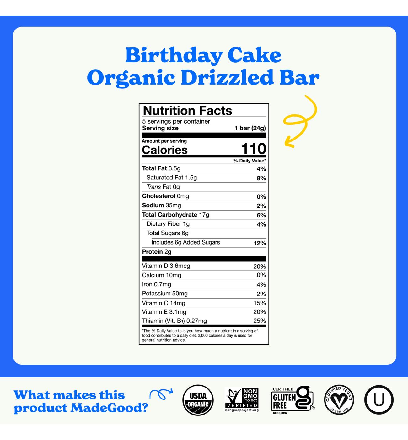 MadeGood Organic Drizzled Granola Bars - Birthday Cake; image 6 of 7