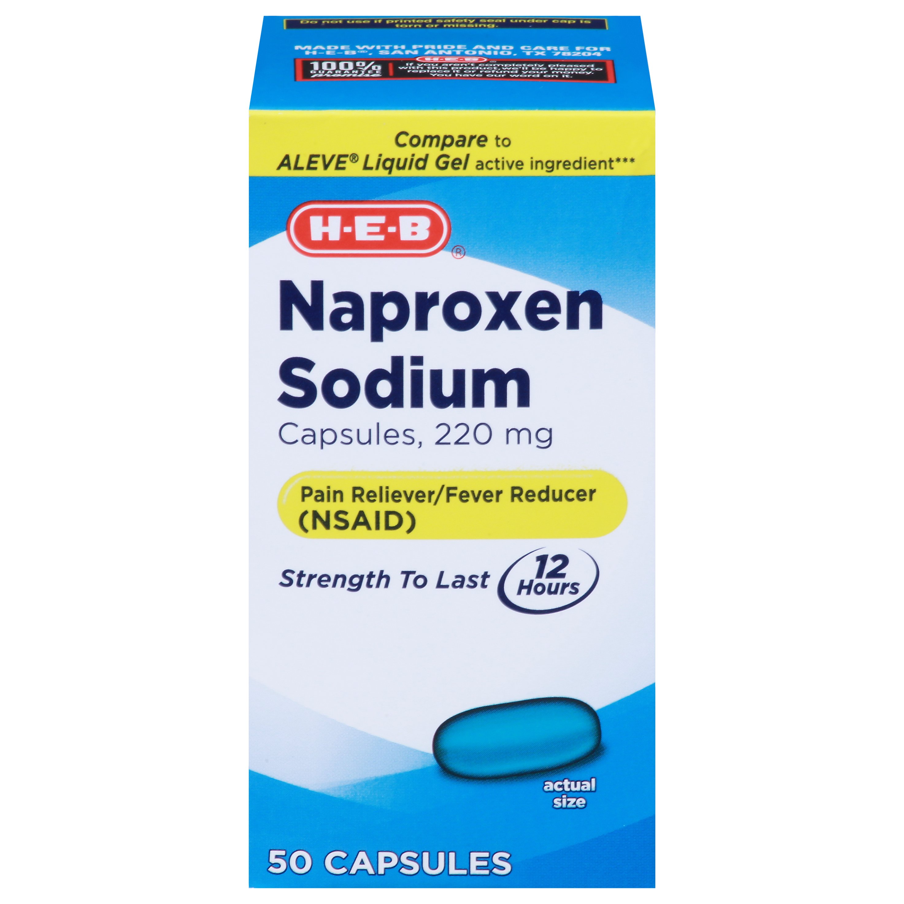 H-E-B Naproxen Sodium Capsules - 220 mg, 50 ct