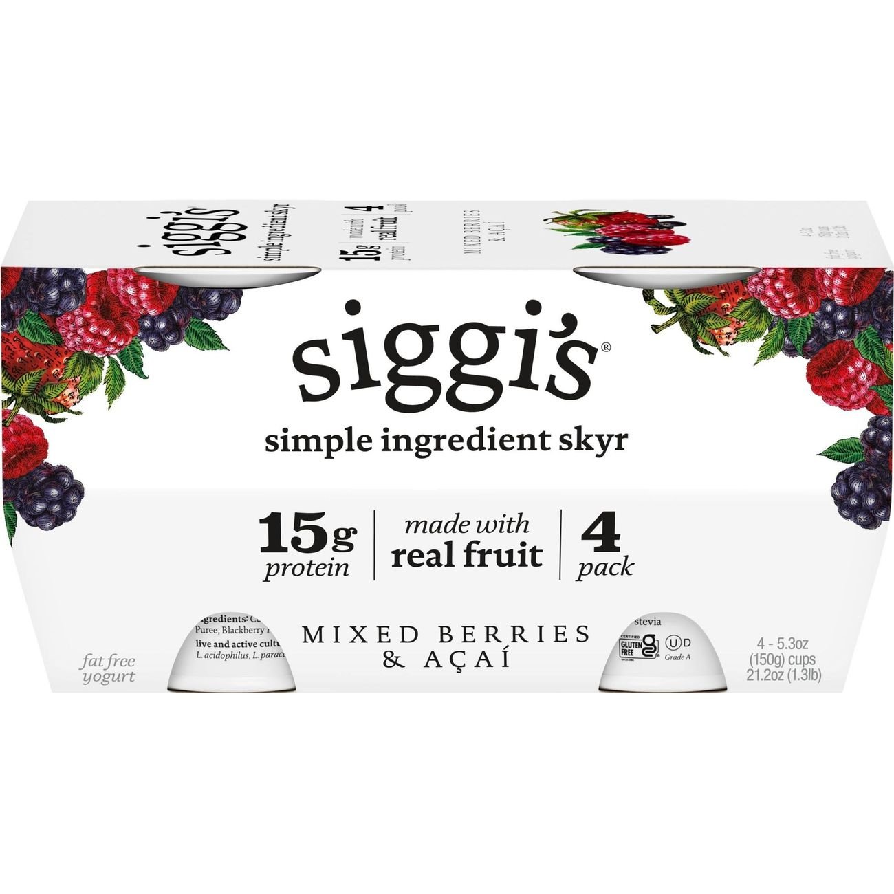 Siggi's 0 NonFat Strained Skyr Yogurt Mixed Berries & Acai Shop