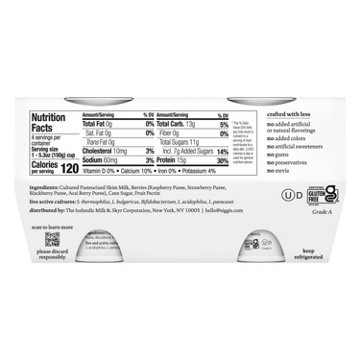 Siggi's 0% Non-Fat Strained Skyr Yogurt - Mixed Berries & Acai