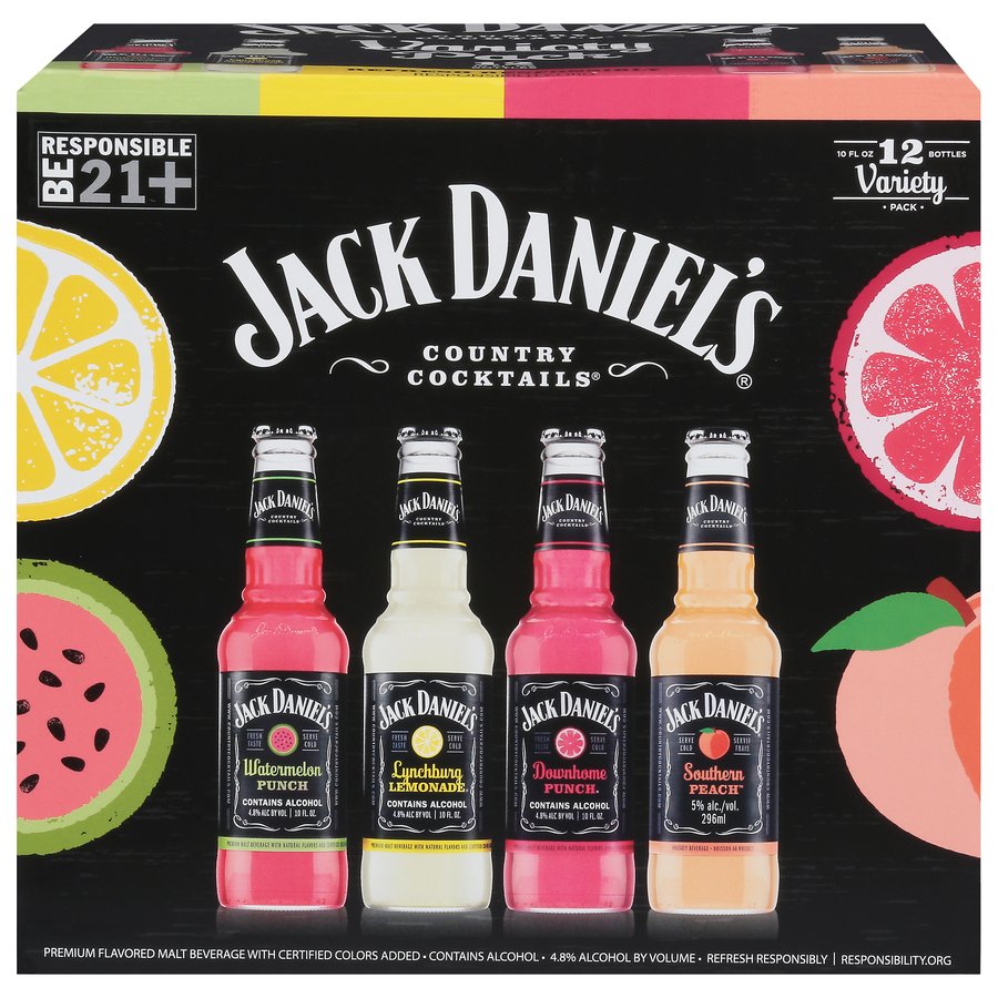 Jack Daniel's Country Cocktail, Variety Pack, 12 Pack, 10 oz Glass Bottle,  4.8% ABV 