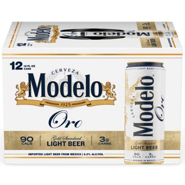 Modelo Oro Mexican Lager Import Lower Calorie* Light Beer, 12 oz, 12 pk