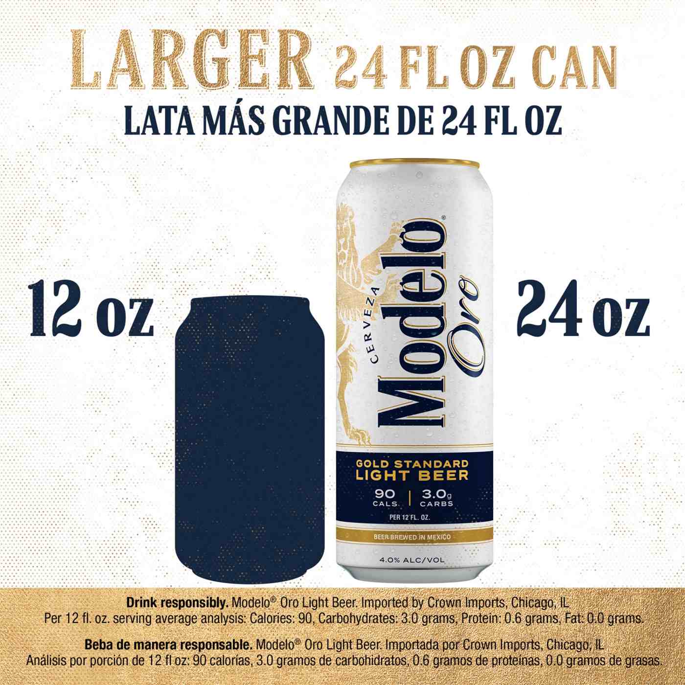 Modelo Oro Mexican Lager Import Light Beer 24 oz Can; image 2 of 7