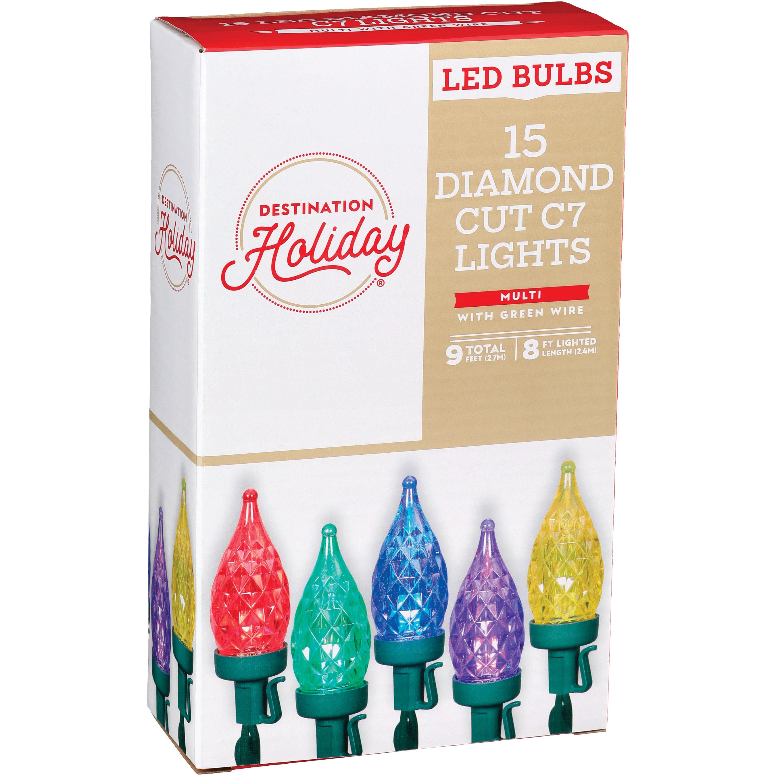 Destination Holiday Diamond Cut MultiColor C7 Christmas Lights, 15 Ct