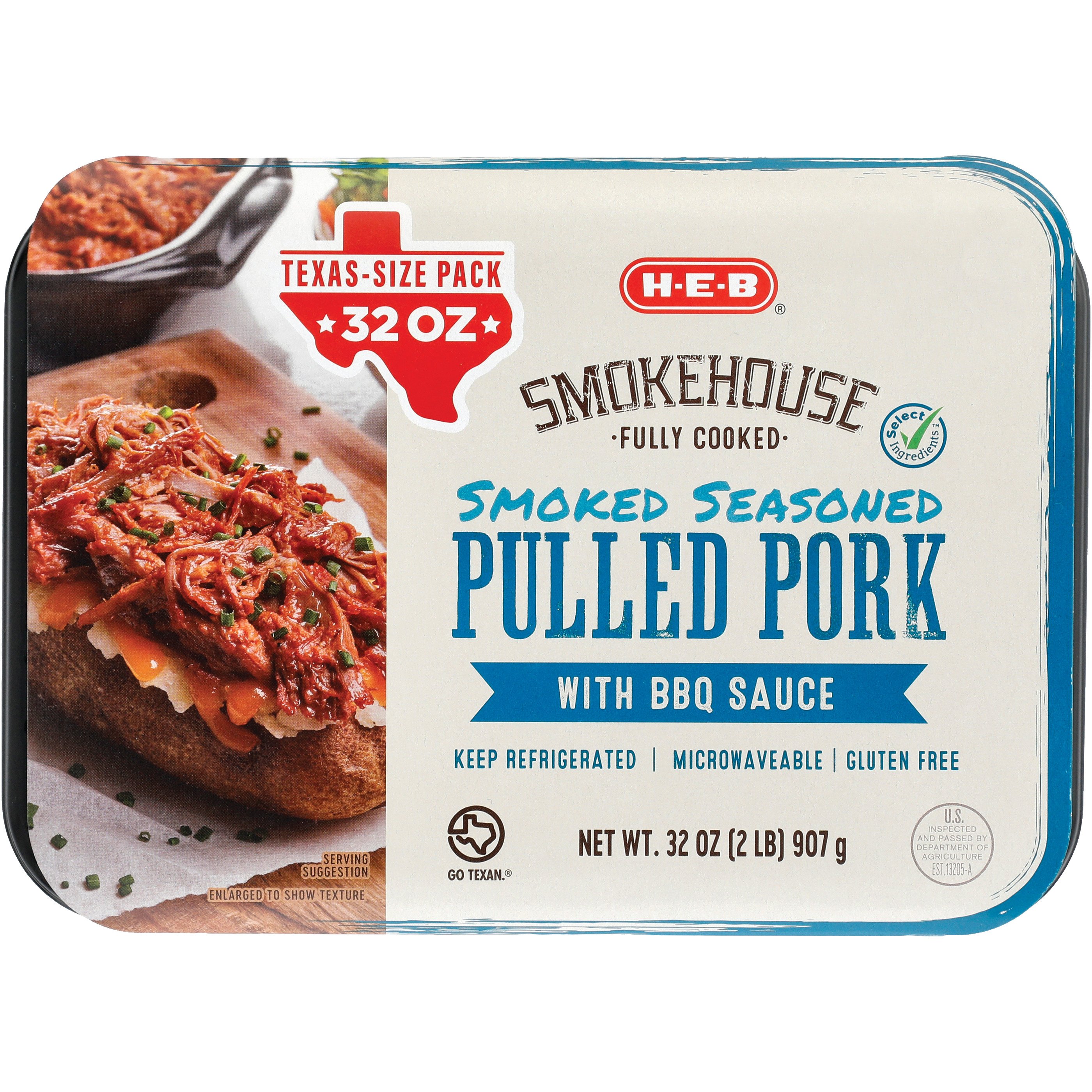 H-E-B Fully Cooked Pulled Pork with BBQ Sauce - Smoked Seasoned - Texas-Size Pack, 32 oz