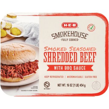 H-E-B Fully Cooked Smoked Seasoned Shredded Beef with BBQ Sauce, 16 oz