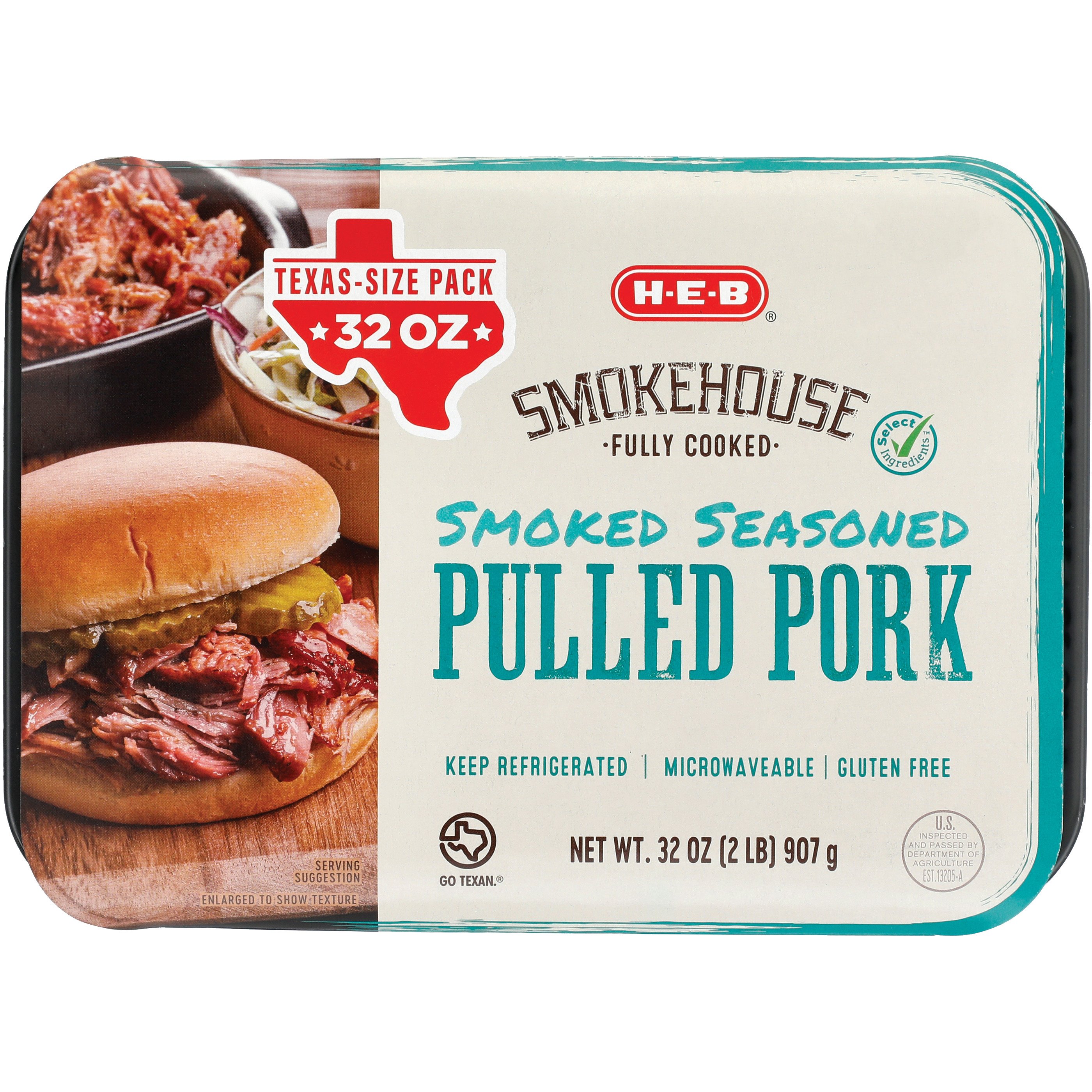 H-E-B Fully Cooked Pulled Pork - Smoked Seasoned - Texas-Size Pack, 32 oz