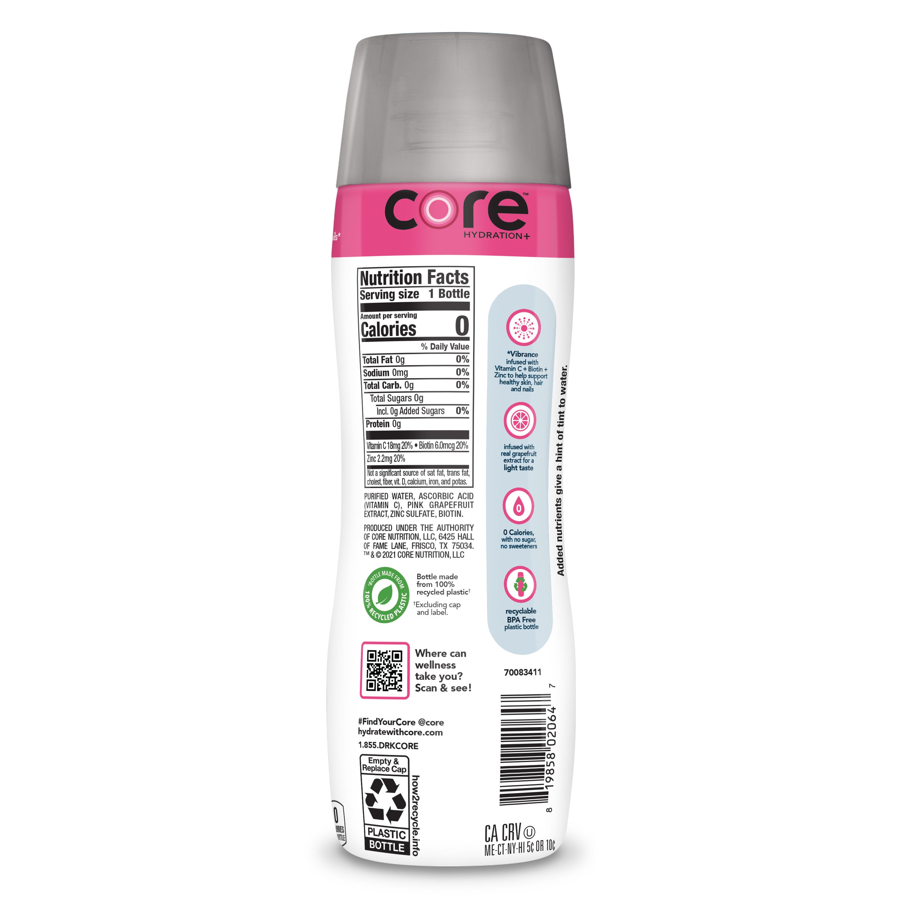 Core Hydration+ Nutrient Enhanced Water: Pink Grapefruit Extract, Lemon  Extract, Cucumber Essence 