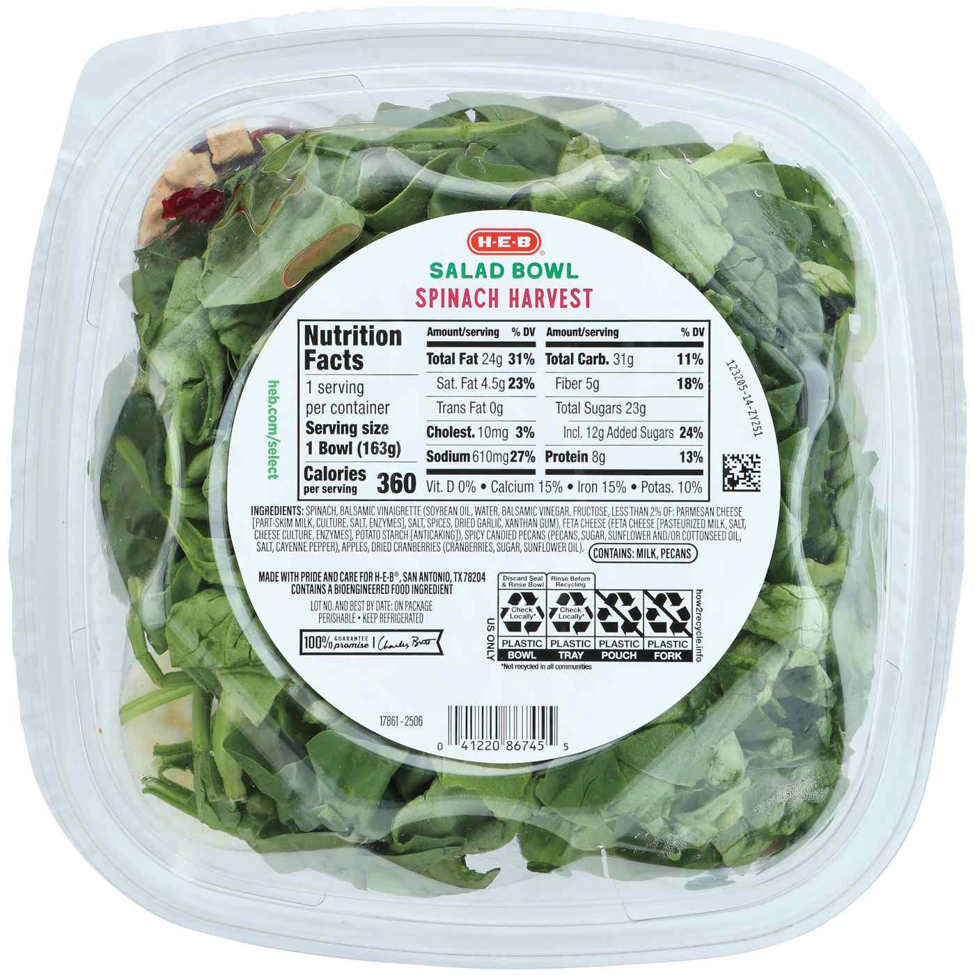 H-E-B Salad Bowl - Spinach Harvest; image 2 of 5