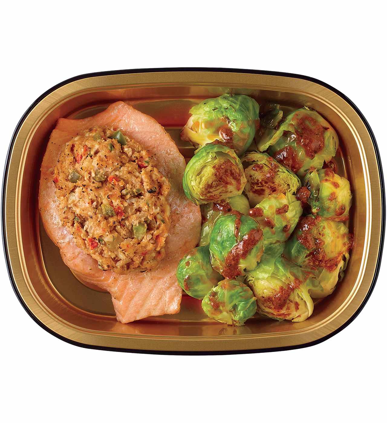 Meal Simple by H-E-B Crawfish-Stuffed Salmon & Brussels Sprouts; image 1 of 3