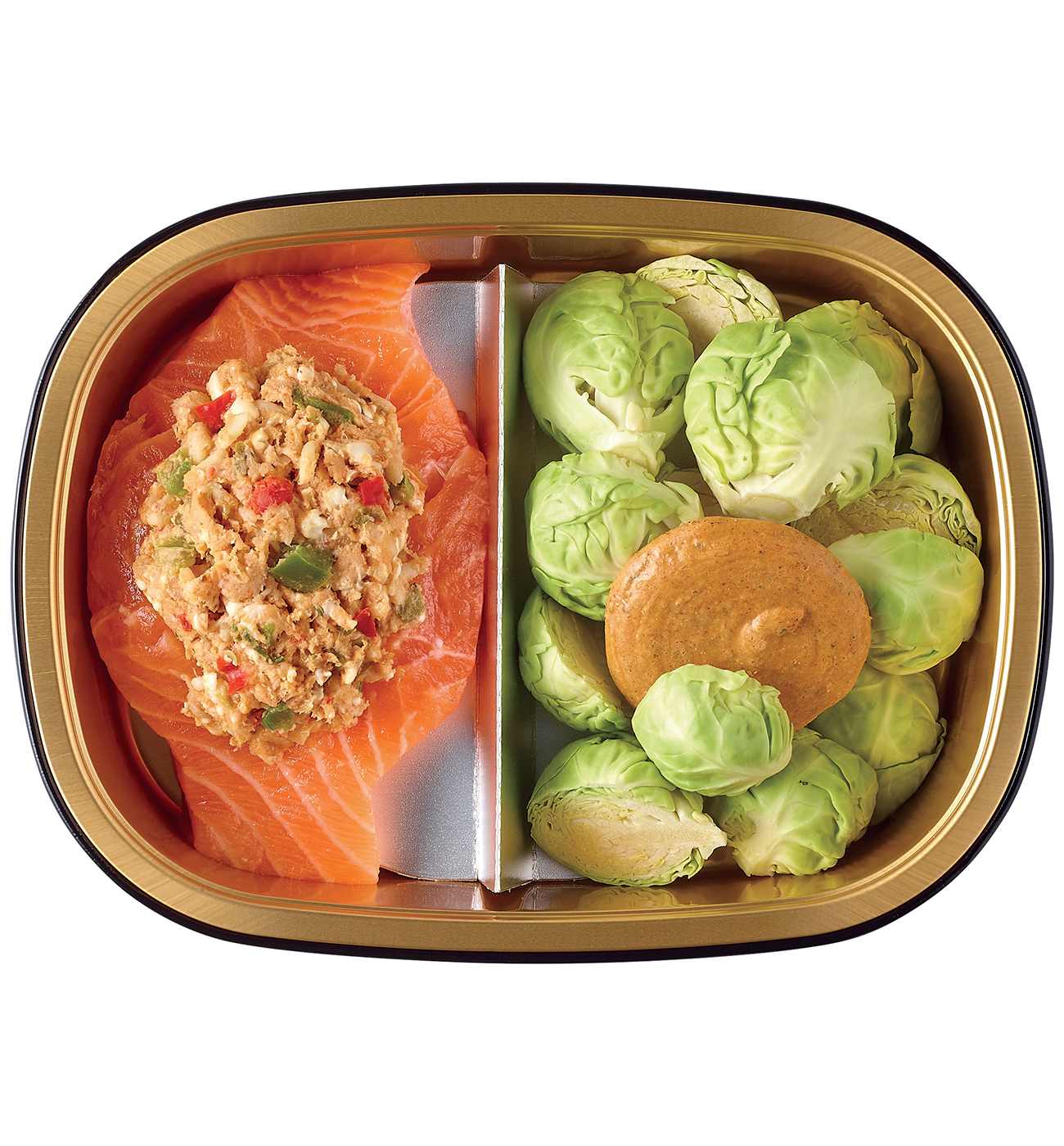 Meal Simple by H-E-B Crawfish-Stuffed Salmon & Brussels Sprouts; image 2 of 3