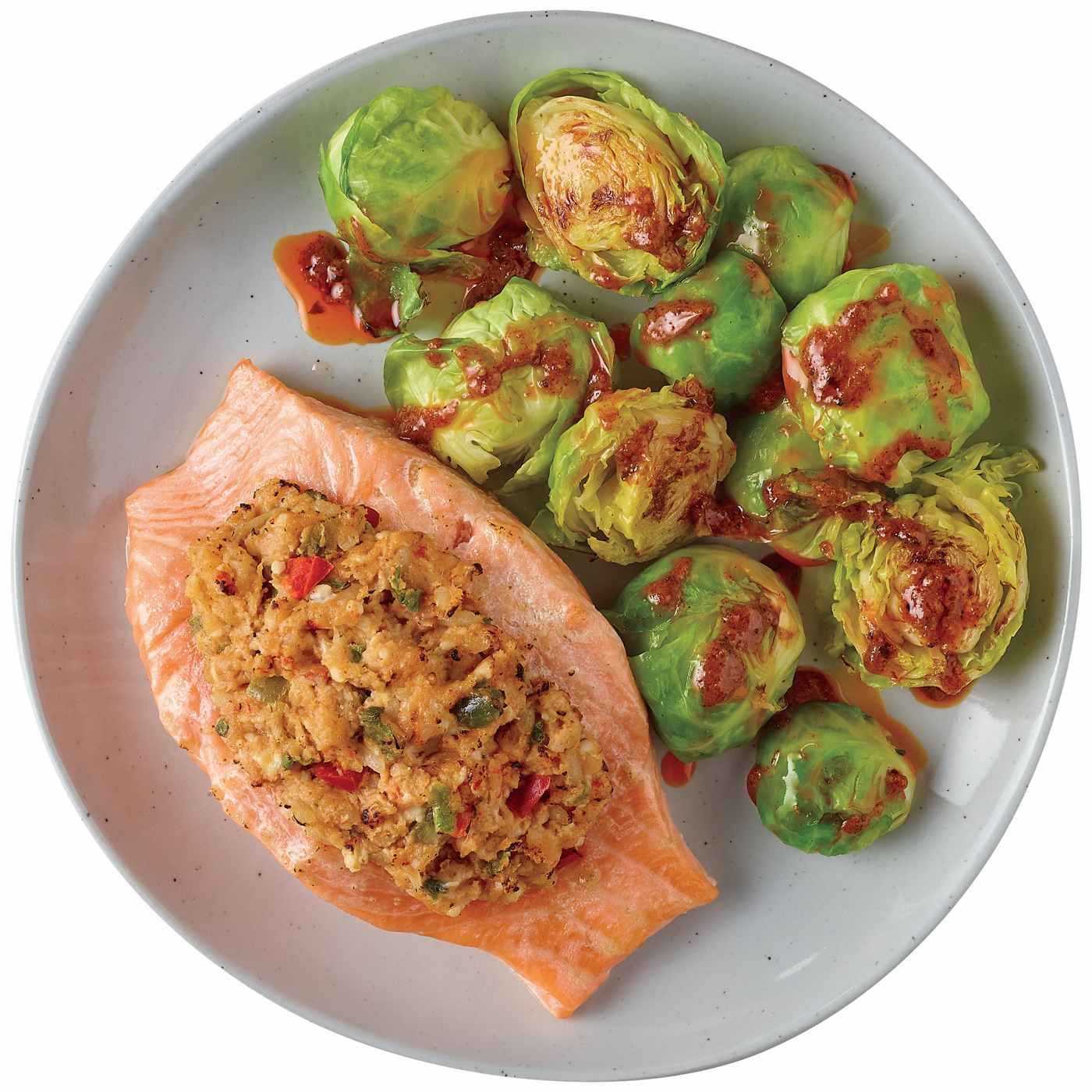 Meal Simple by H-E-B Crawfish-Stuffed Salmon & Brussels Sprouts; image 3 of 3