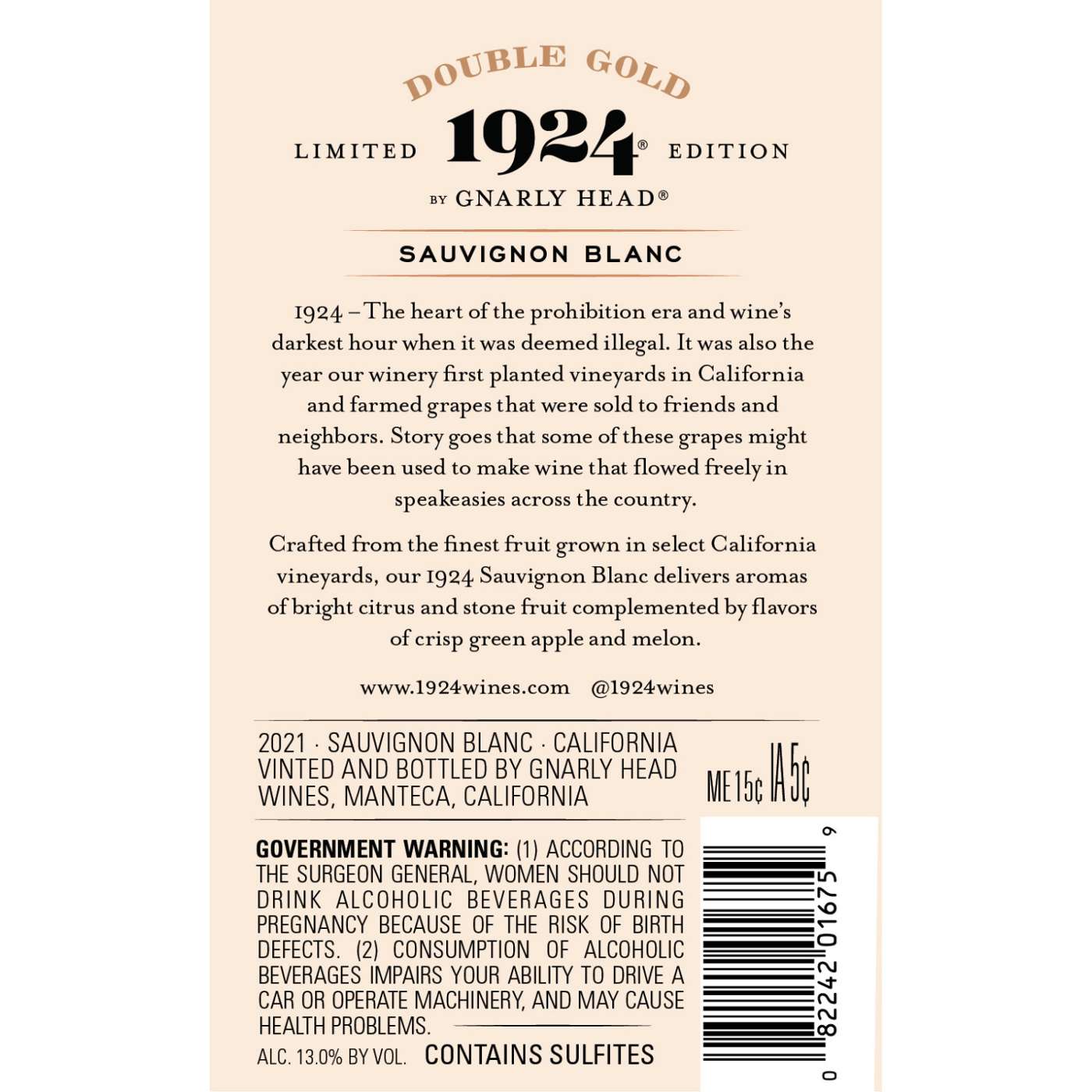 1924 Double Gold Sauvignon Blanc; image 2 of 3