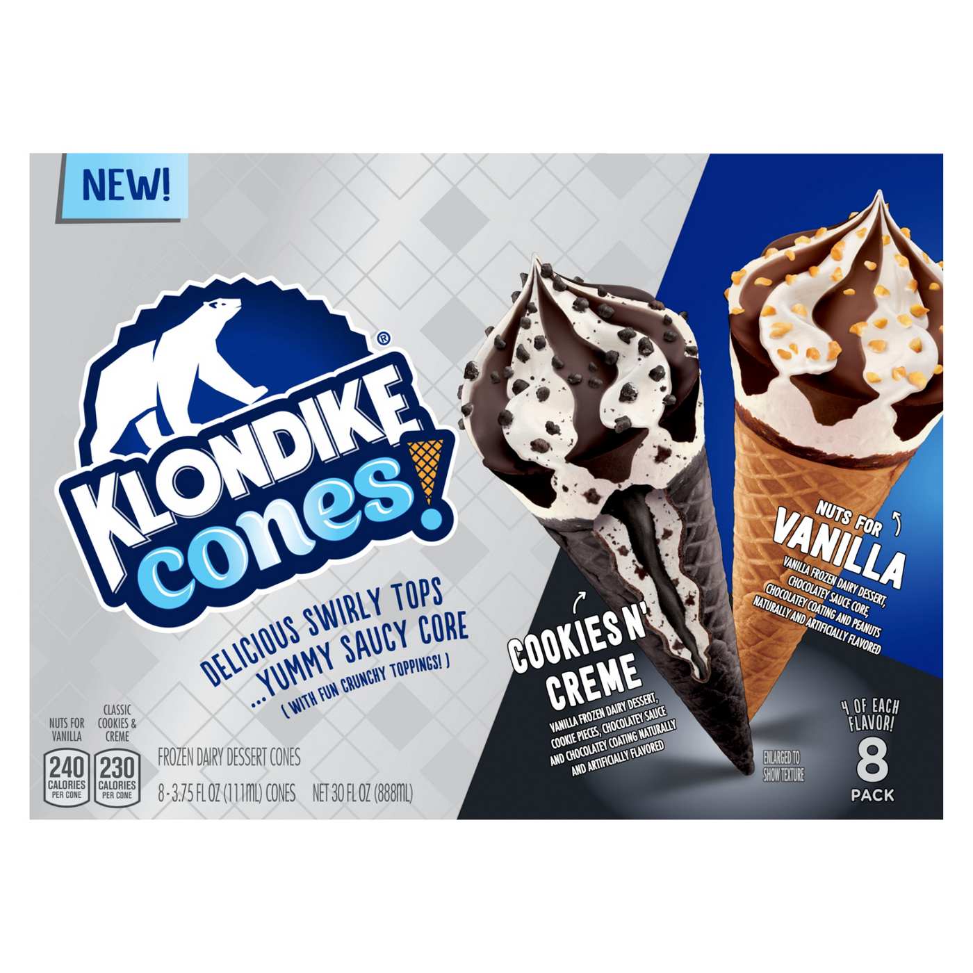 Klondike Frozen Dairy Dessert Cone Cookies 'N Cream & Nuts for Vanilla
