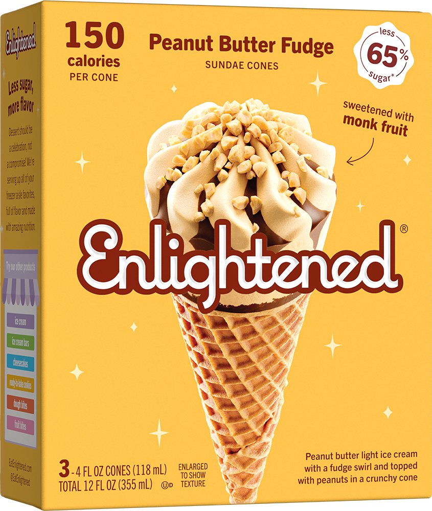 Enlightened Peanut Butter Fudge Light Ice Cream Cones - Shop Cones &  Sandwiches at H-E-B