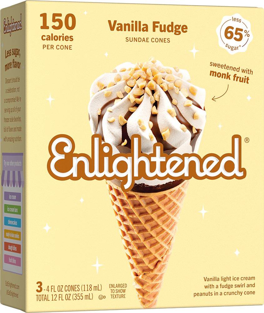 Enlightened Vanilla Fudge Light Ice Cream Cones Shop Bars Pops At H E B