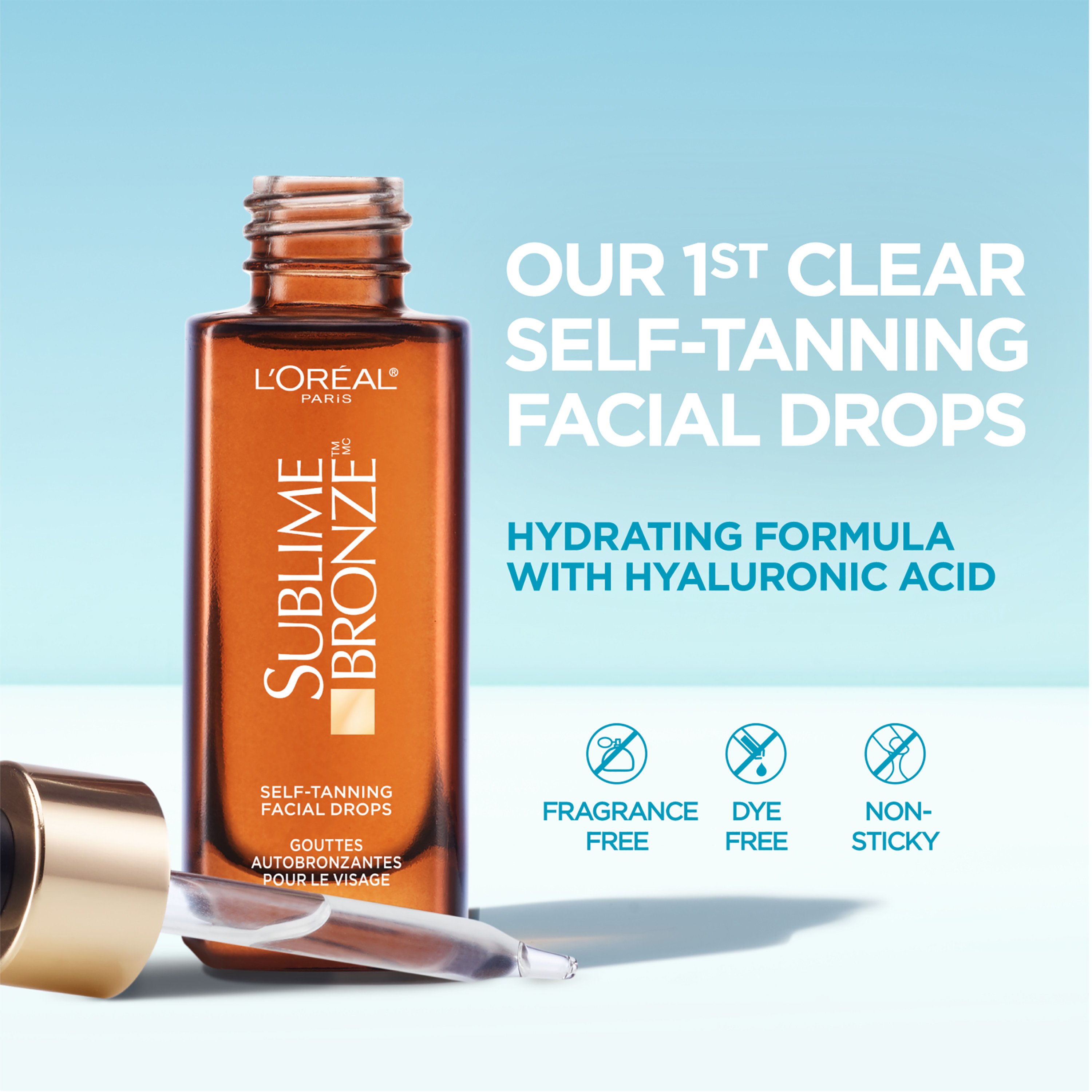 L'Oreal Paris Sublime Bronze Self Tanning Drops Face Serum with Hyaluronic  Acid, Fragrance Free, Natural Tan, 30 mL 