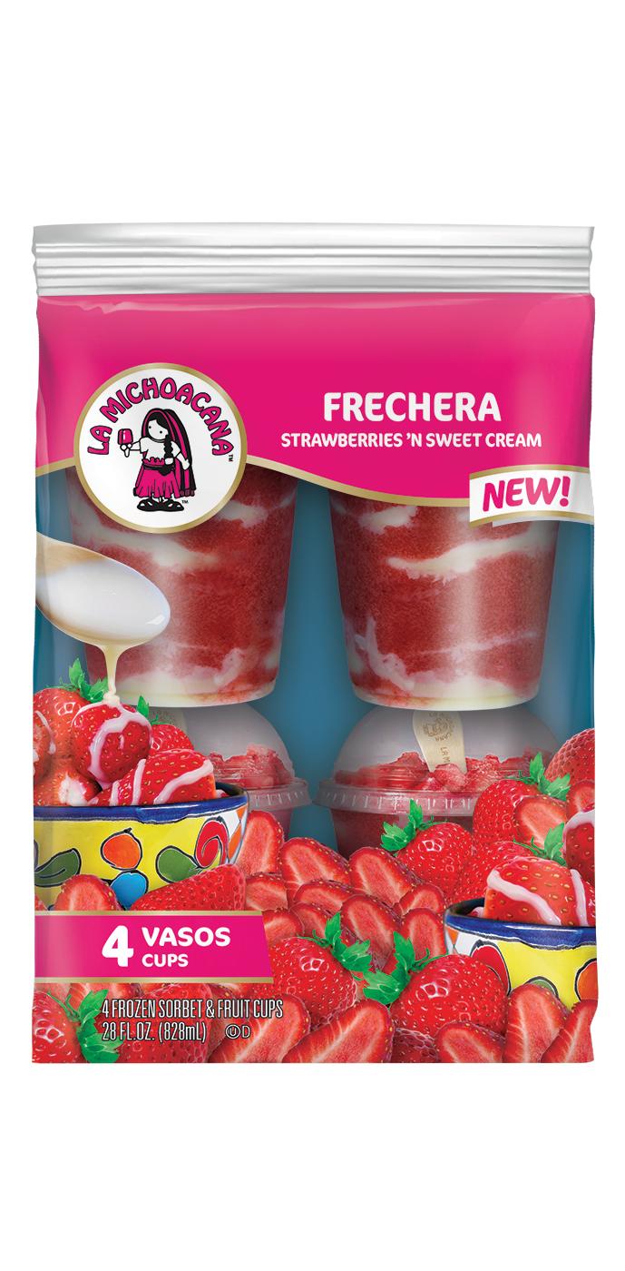 La Michoacana Strawberries 'N Sweet Cream Frozen Sorbet Cups; image 1 of 2