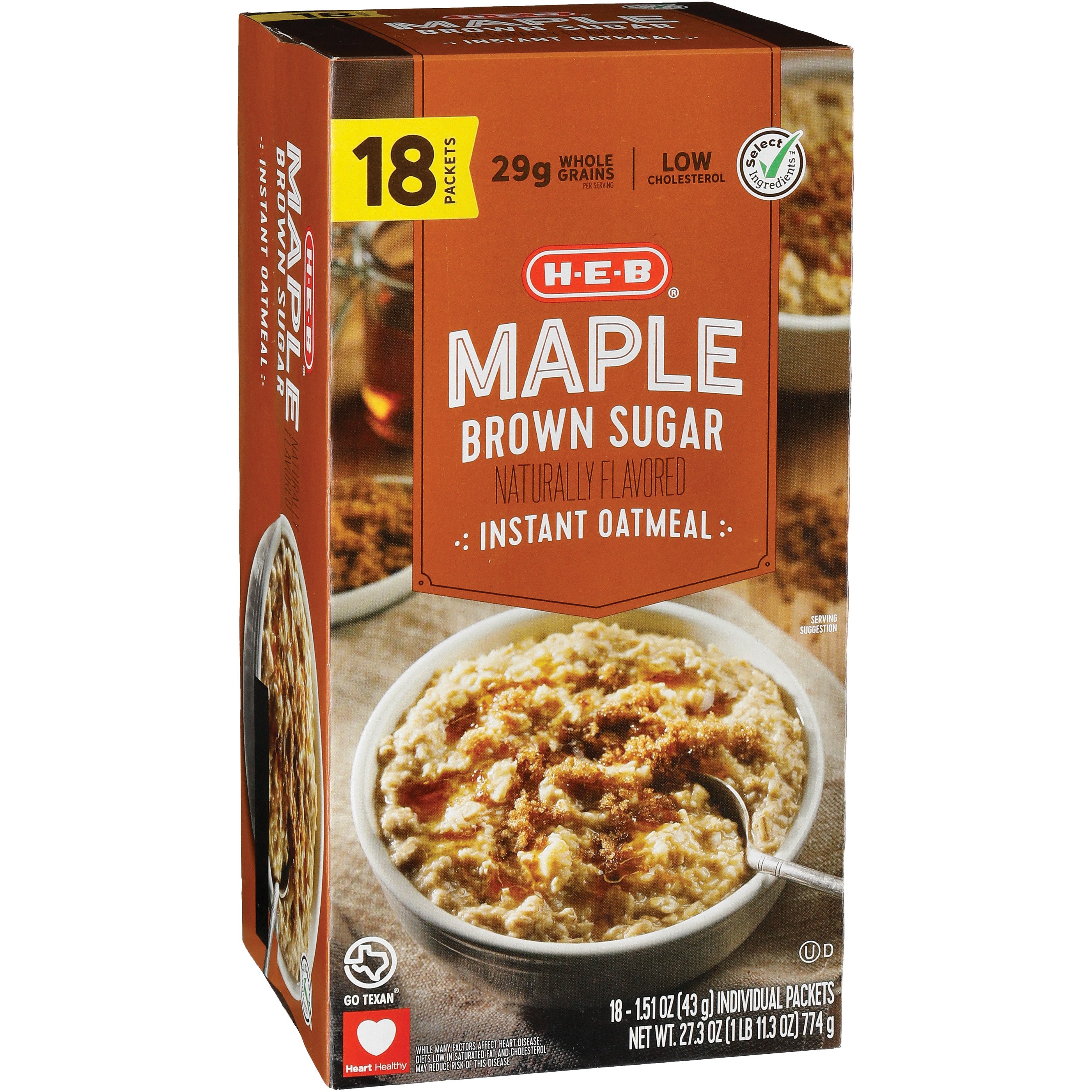HEB Instant Oatmeal Maple Brown Sugar Shop Oatmeal & hot cereal