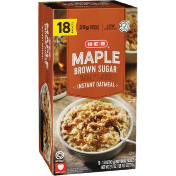 H-E-B Instant Oatmeal - Maple Brown Sugar, 18 ct