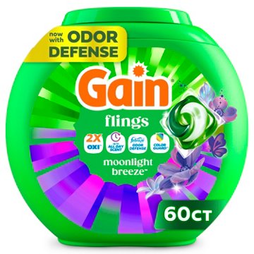 Gain Flings Liquid Washing Detergent Pacs with Odor Defense + Color Guard - Moonlight Breeze Scent
