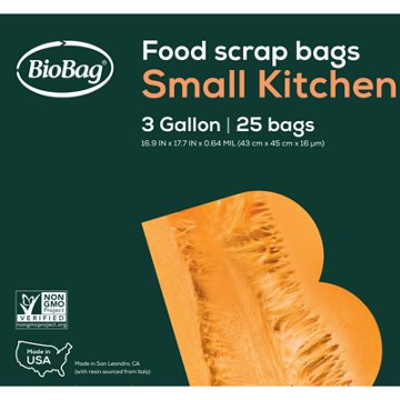BioBag Small Compostable Food Scrap Bags, 3 Gallon, 25 ct