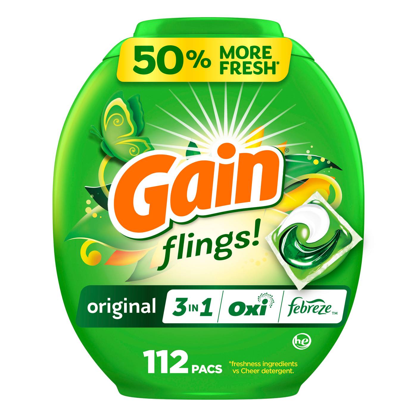Gain Flings Laundry Detergent Pacs - Original Scent with Oxi Boost & Febreze; image 1 of 10