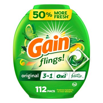 Gain Flings Laundry Detergent Pacs - Original Scent with Oxi Boost & Febreze, 112 ct