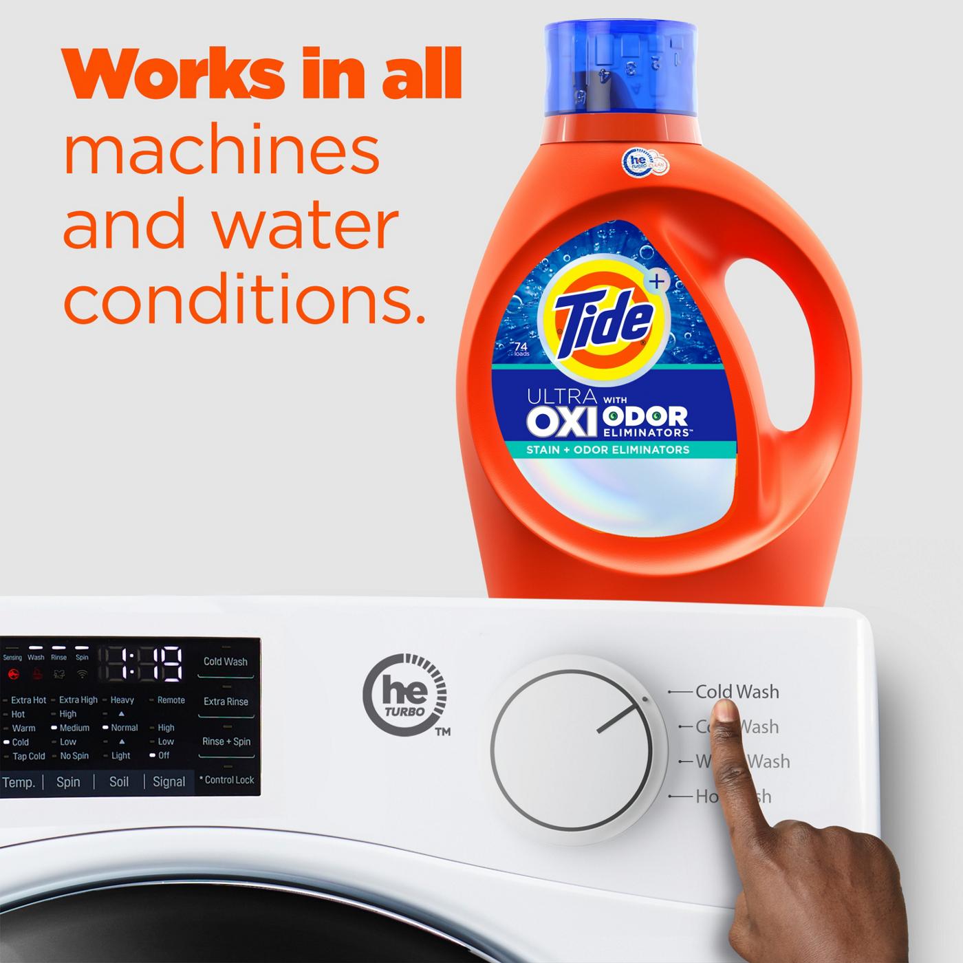 Tide + Ultra Oxi Odor Eliminators HE Turbo Clean Liquid Laundry Detergent, 94 Loads; image 2 of 11