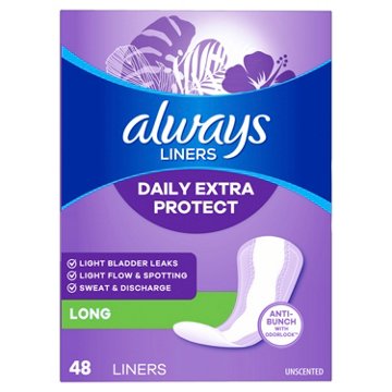 Always Anti-Bunch Xtra Protection Daily Liners Long Unscented, 48 ct