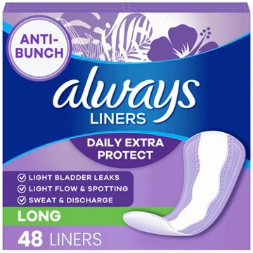 Always Anti-Bunch Xtra Protection Daily Liners Long Unscented, 48 ct