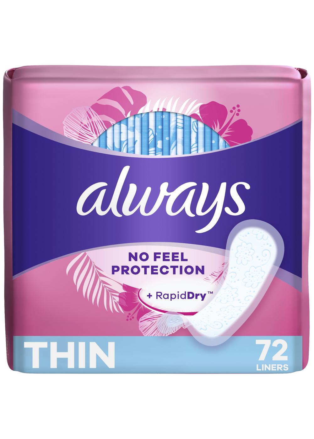 Always Thin No Feel Protection Daily Liners Regular Absorbency, Unscented; image 1 of 8