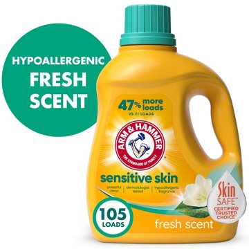 Arm & Hammer Sensitive Skin HE Liquid Laundry Detergent, 105 Loads - Fresh