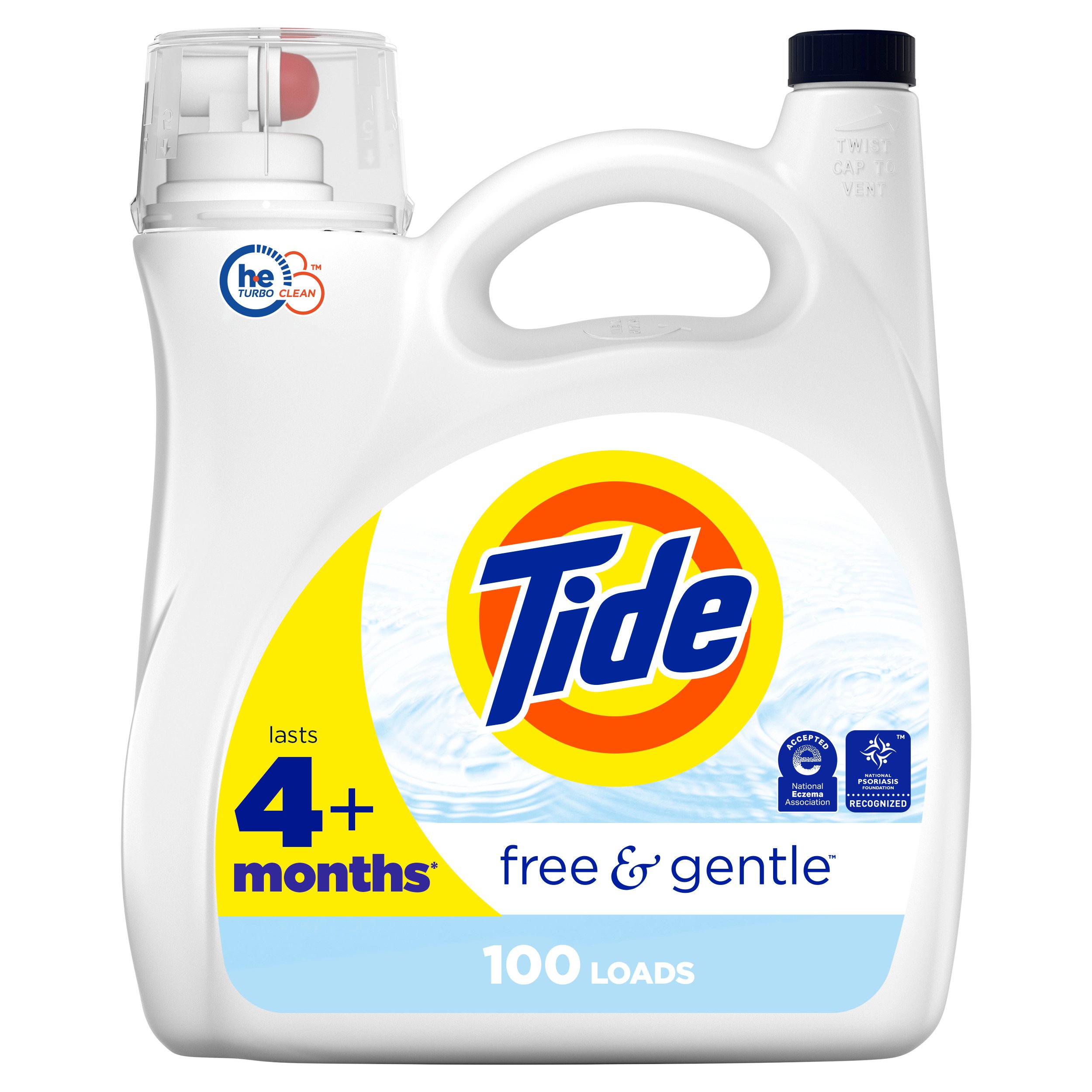 Tide Free & Gentle HE Turbo Clean Liquid Laundry Detergent, 100 Loads
