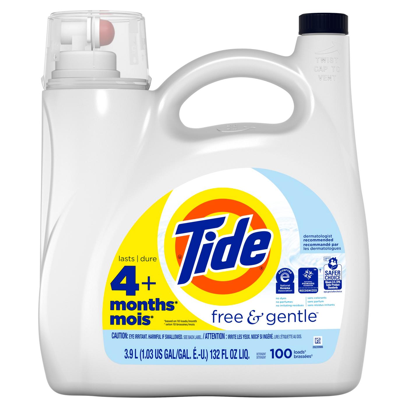 Tide Free & Gentle HE Turbo Clean Liquid Laundry Detergent, 100 Loads; image 6 of 14