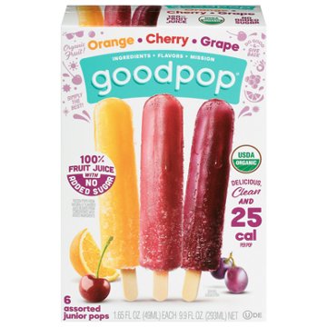 GoodPop No Added Sugar Junior Pops Variety Pack - Orange, Cherry & Grape, 6 ct