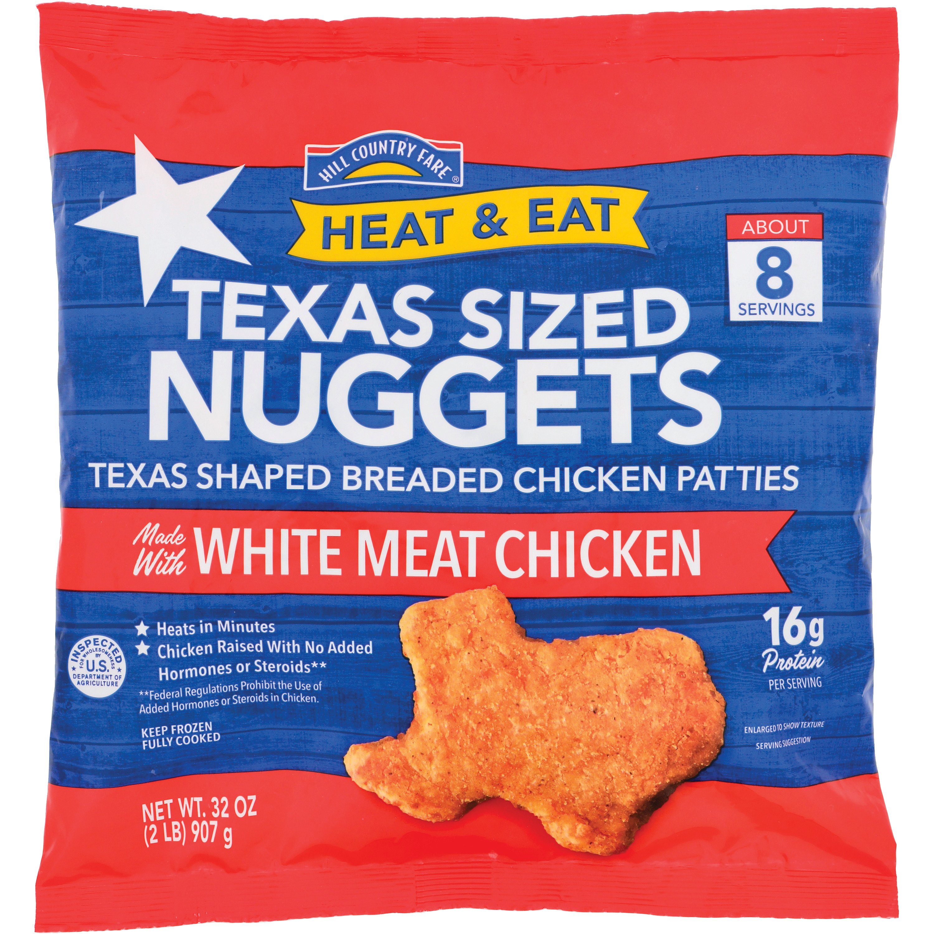 Hill Country Fare Heat & Eat Frozen Texas Sized Chicken Nuggets, 32 oz