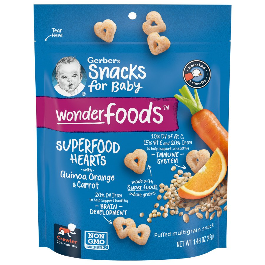 Gerber Snacks for Baby Wonderfoods Superfood Hearts Quinoa Orange