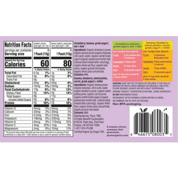 Plum Organics Mighty 4 Tots Blend - Strawberry/Banana & Banana/Blueberry Variety Pack, 4 oz Pouch